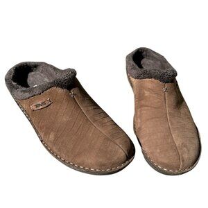 Teva Kiru Leather Mule Women Size 7.5 Brown Slip On Faux Fur Lined Fits 6-6.5